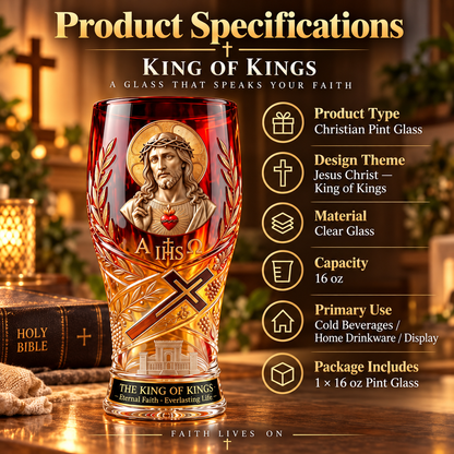✝️ King of Kings 16oz Christian Pint Glass – Faith-Inspired Gift