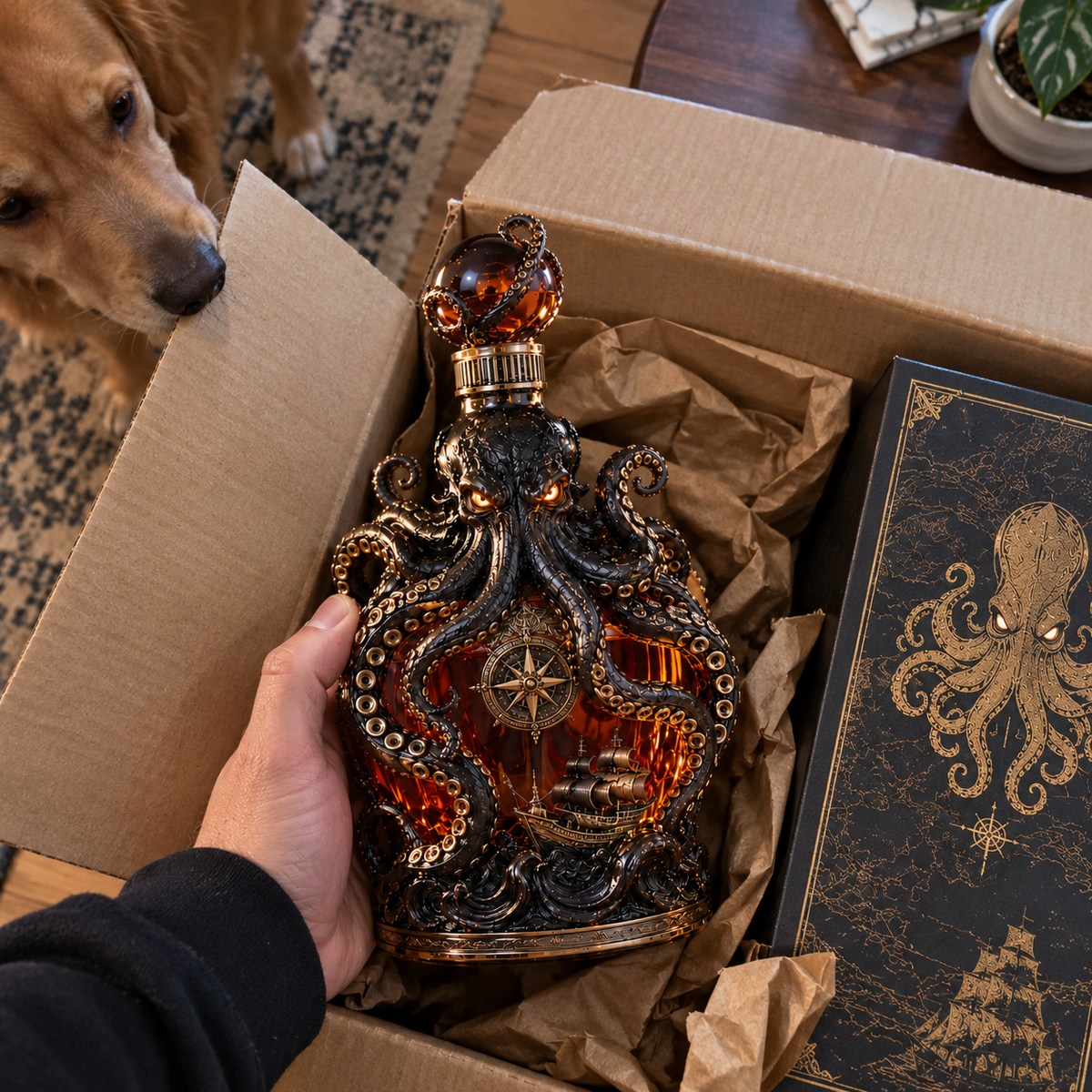 🐙Kraken Voyage Octopus Whiskey Decanter | Gothic Nautical Bar Centerpiece