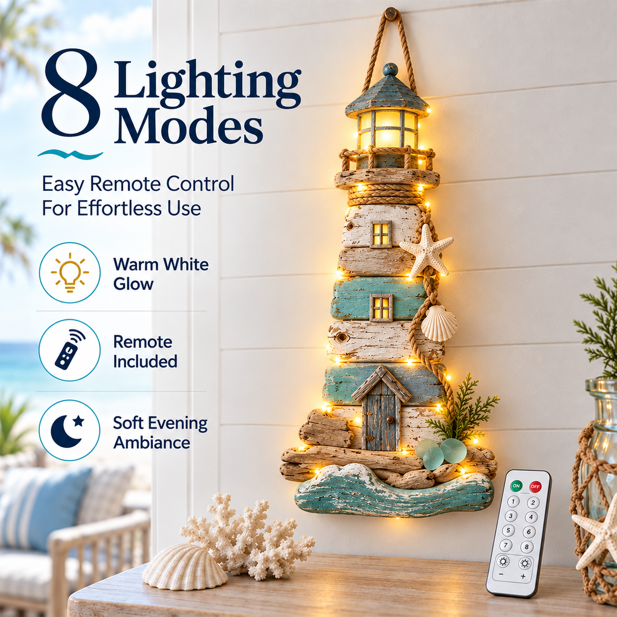 Coastal Driftwood Lighthouse Wall Decor 🌊🗼 – Rustic Seaside Home Accent