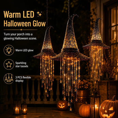 🔥LAST DAY 50% OFF-🪄Lighted Witch Hat Hanging Chime, Halloween Hanging Witch Hats with Lights