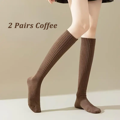 Women's 2-Pair Thick Cute Slim-Fit Solid Color Calf Boot Socks