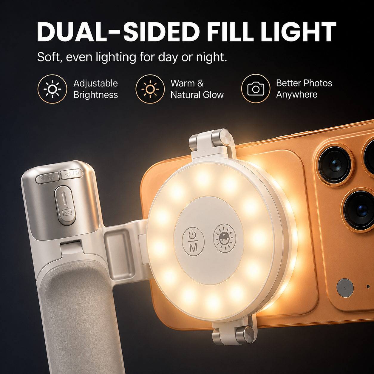 4-in-1 Magnetic Palm Grip Selfie Stick with LED Fill Light