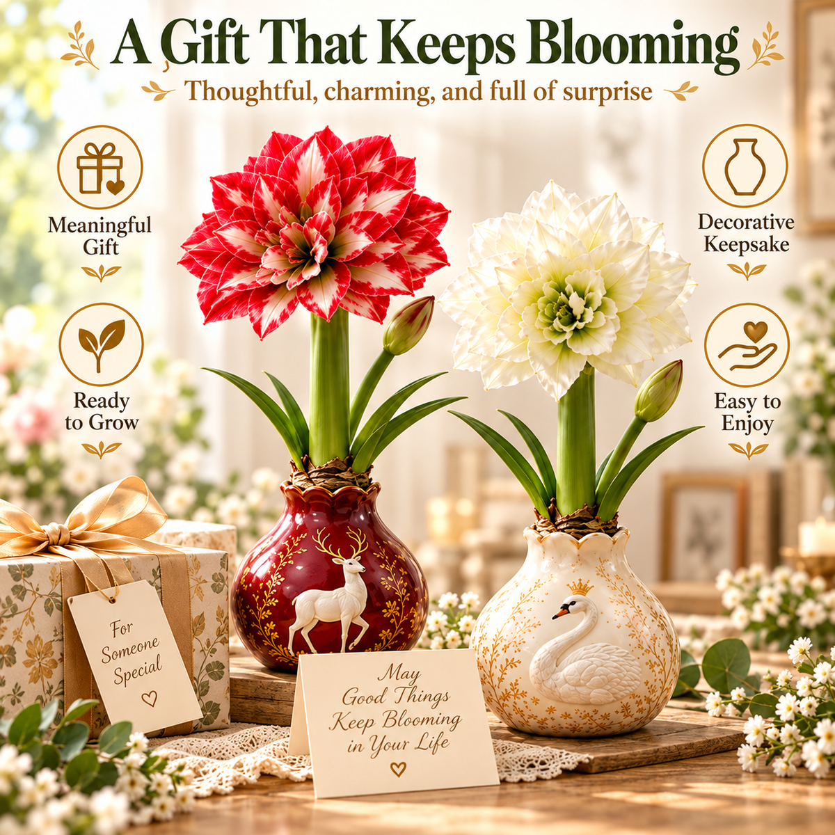 🌱Grow Your Own Amaryllis – Blooming Gift Pot with Decorative Animal Vase