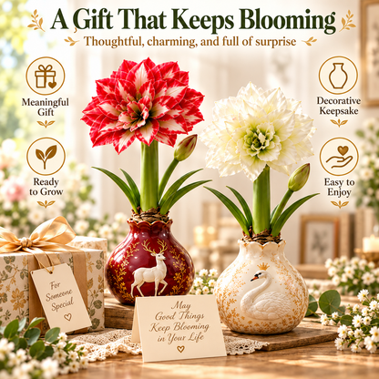🌱Grow Your Own Amaryllis – Blooming Gift Pot with Decorative Animal Vase