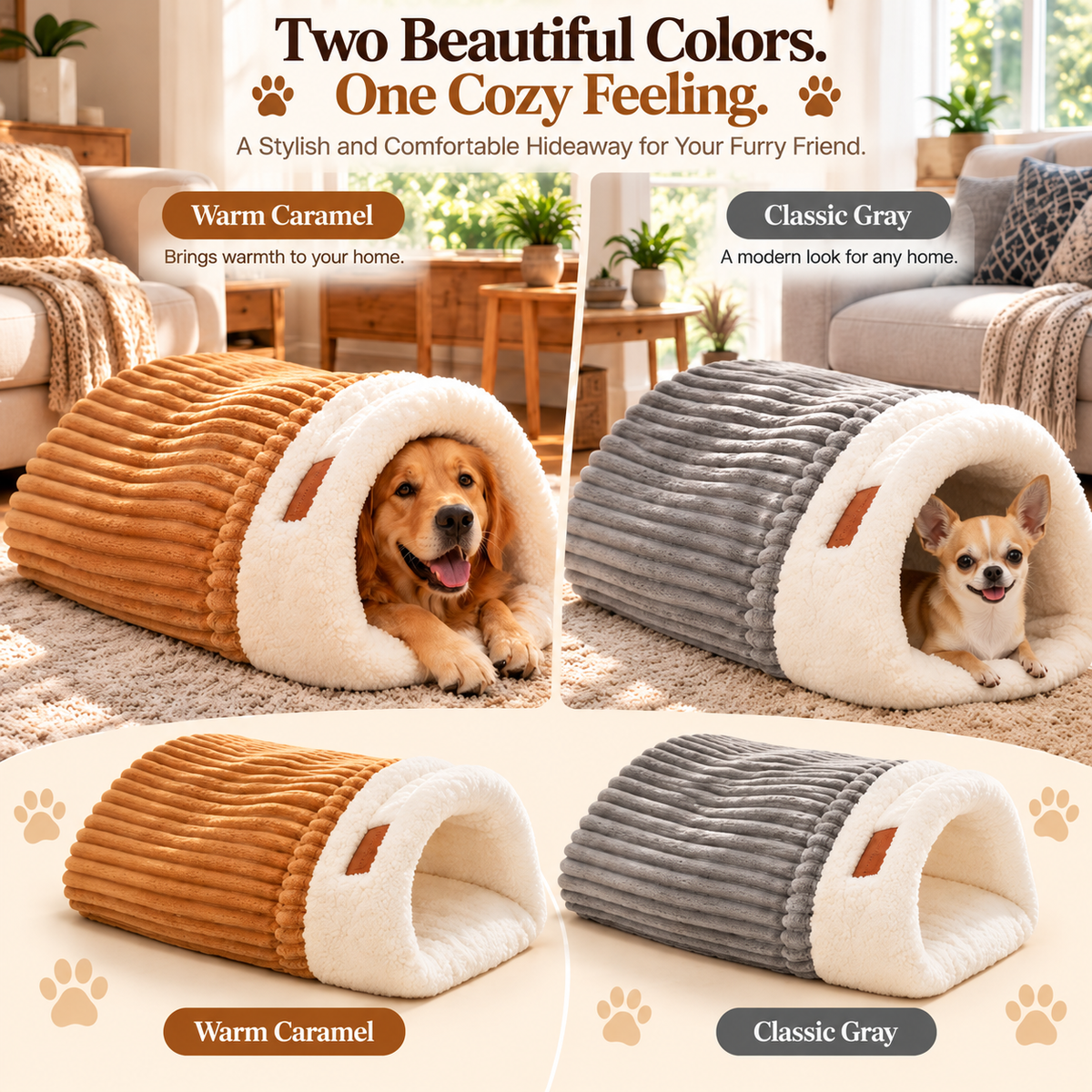 🐶 Plush Cozy Cave Dog Bed – Soft Enclosed Pet Retreat