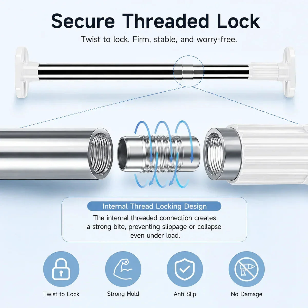 Adjustable No-Drill Rod – Easy Installation Without Drilling 🏠