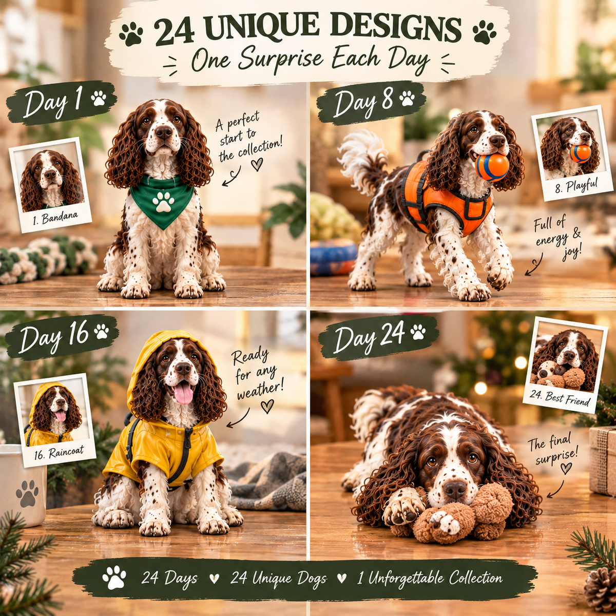 🎁 24 Days of English Springer Spaniels – 24 Adorable Surprises, One Unforgettable Christmas ❤️