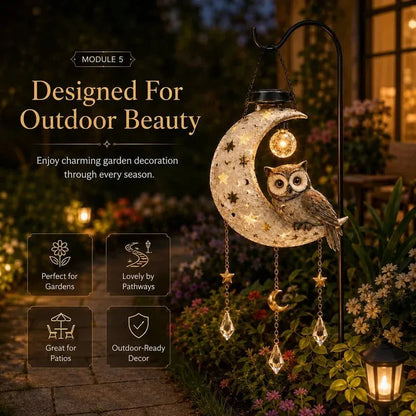 ✨🦉 Magical Moon Owl Solar Hanging Light