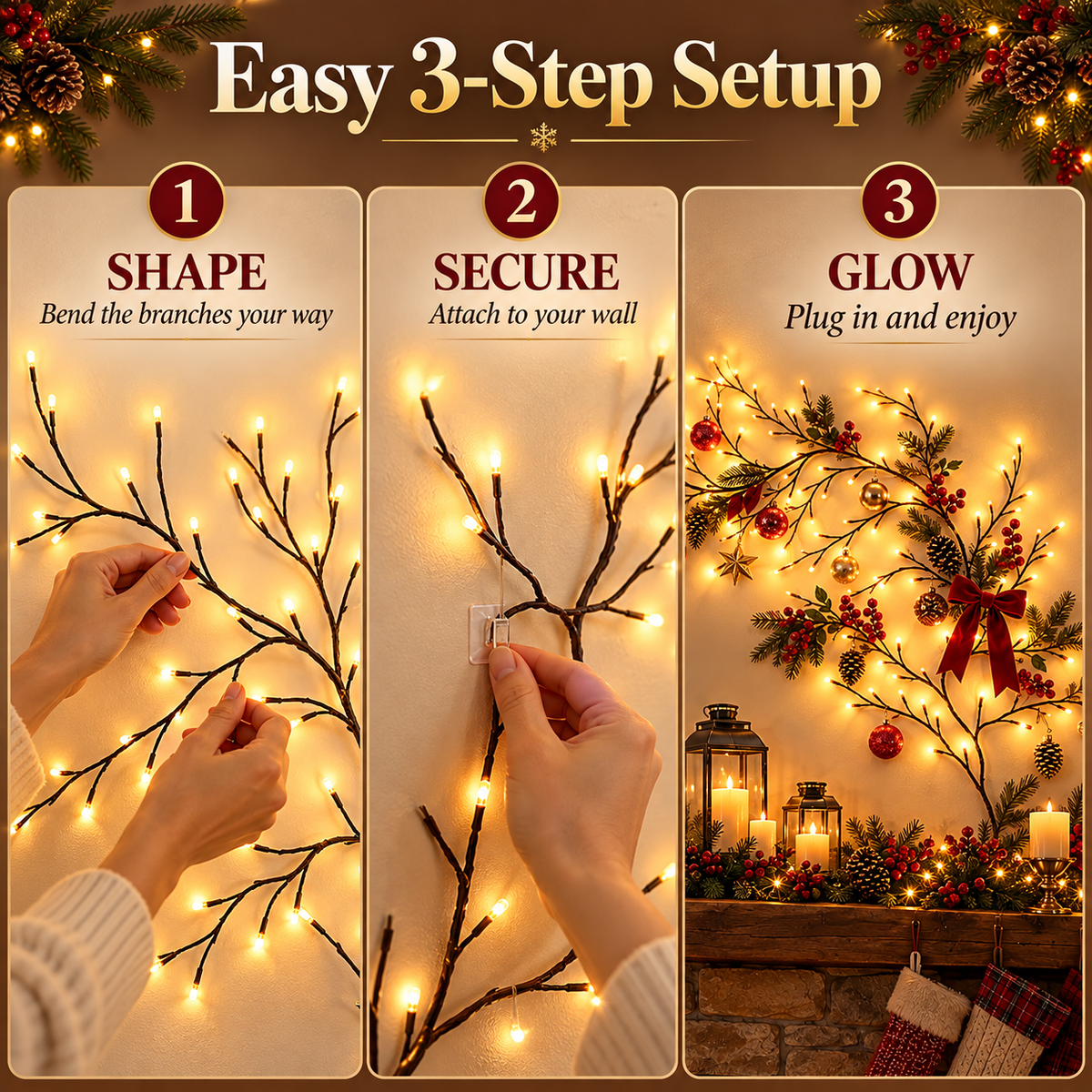 🎄 GlowBranch™ Christmas Wall Tree Lights | Flexible LED Branch Decor