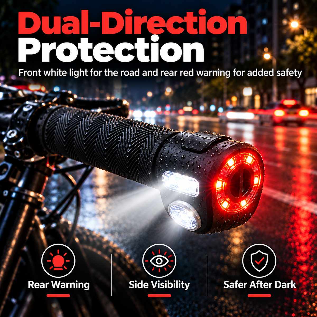 🚴(A pair) Dual-Direction Handlebar Safety Lights – USB Rechargeable Front & Rear Bike Lights with Hidden Bar-End Installation