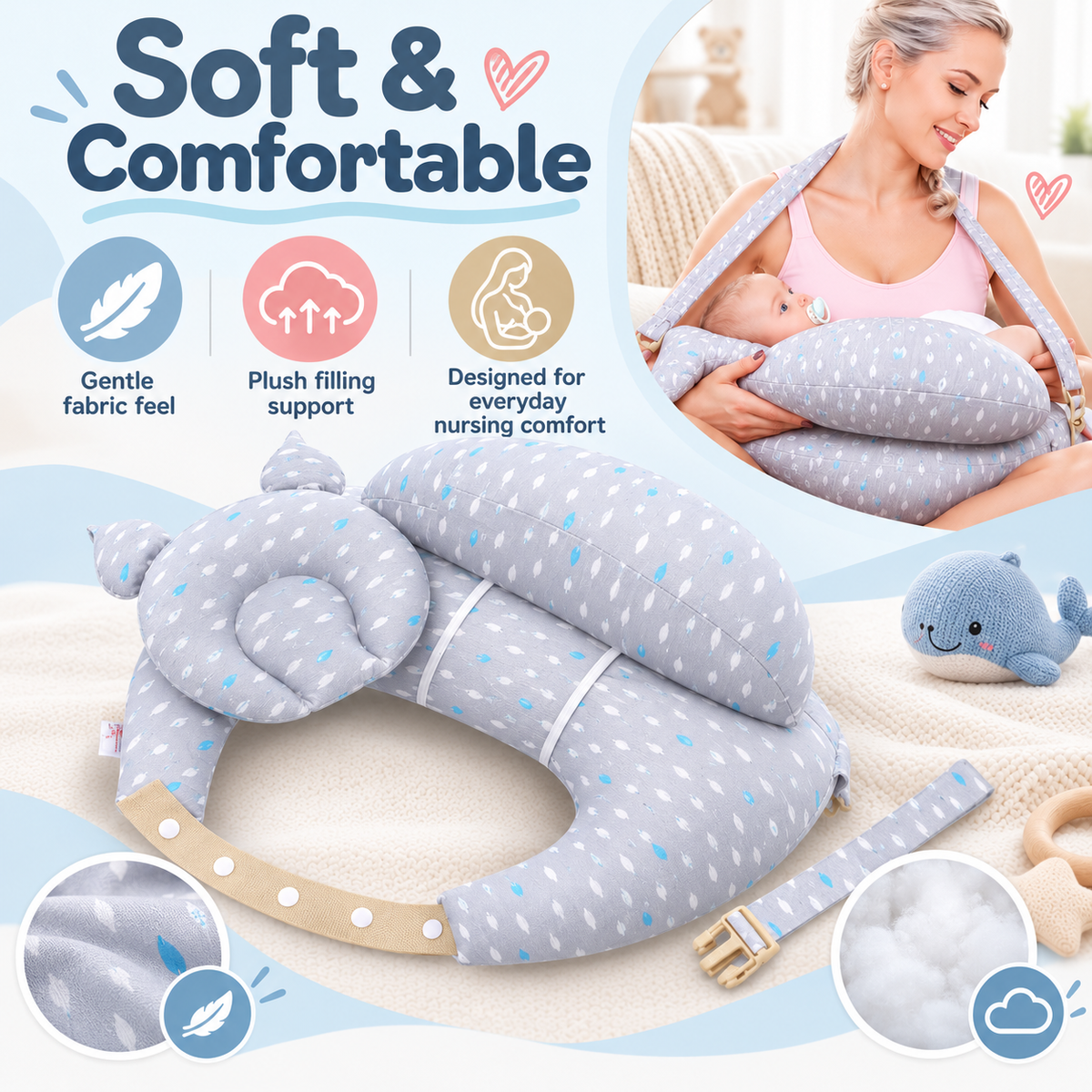 🤱 Ergonomic Nursing Pillow – Adjustable Breastfeeding Support Pillow for Mom & Baby 💕