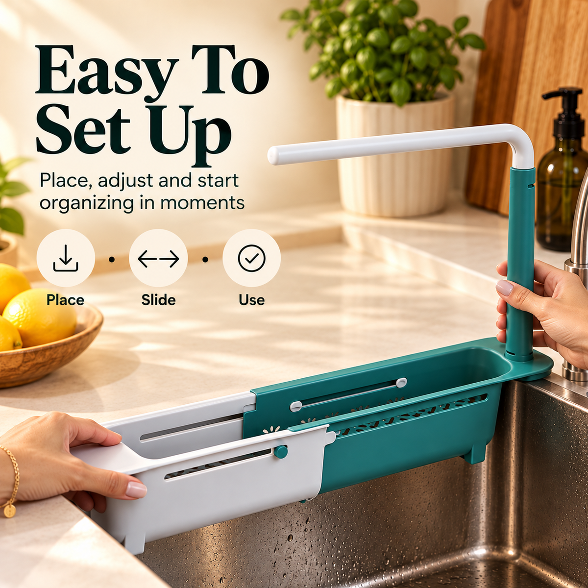 🧽✨ Expandable Over-the-Sink Organizer Rack 🫧🚰 | Adjustable Sponge Holder, Dish Brush Storage & Towel Bar 🧼🧺💚 | Space-Saving Kitchen Sink Caddy for a Cleaner, Clutter-Free Countertop 🏡🌿👌