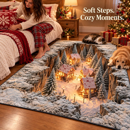 🌨️ Optical Illusion Christmas Scene Rug | Bring A Hidden Winter Village To Your Floor
