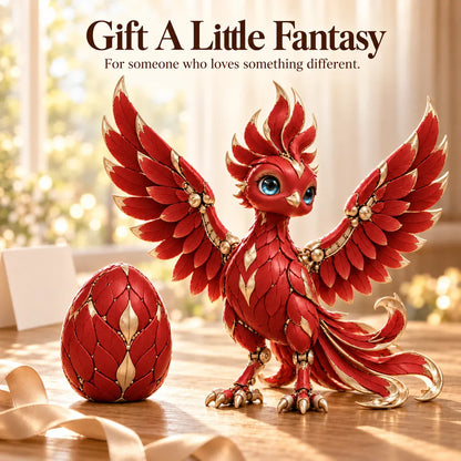 🔥 Red & Gold Phoenix Figurine – Fantasy Bird Statue with Bright Blue Eyes