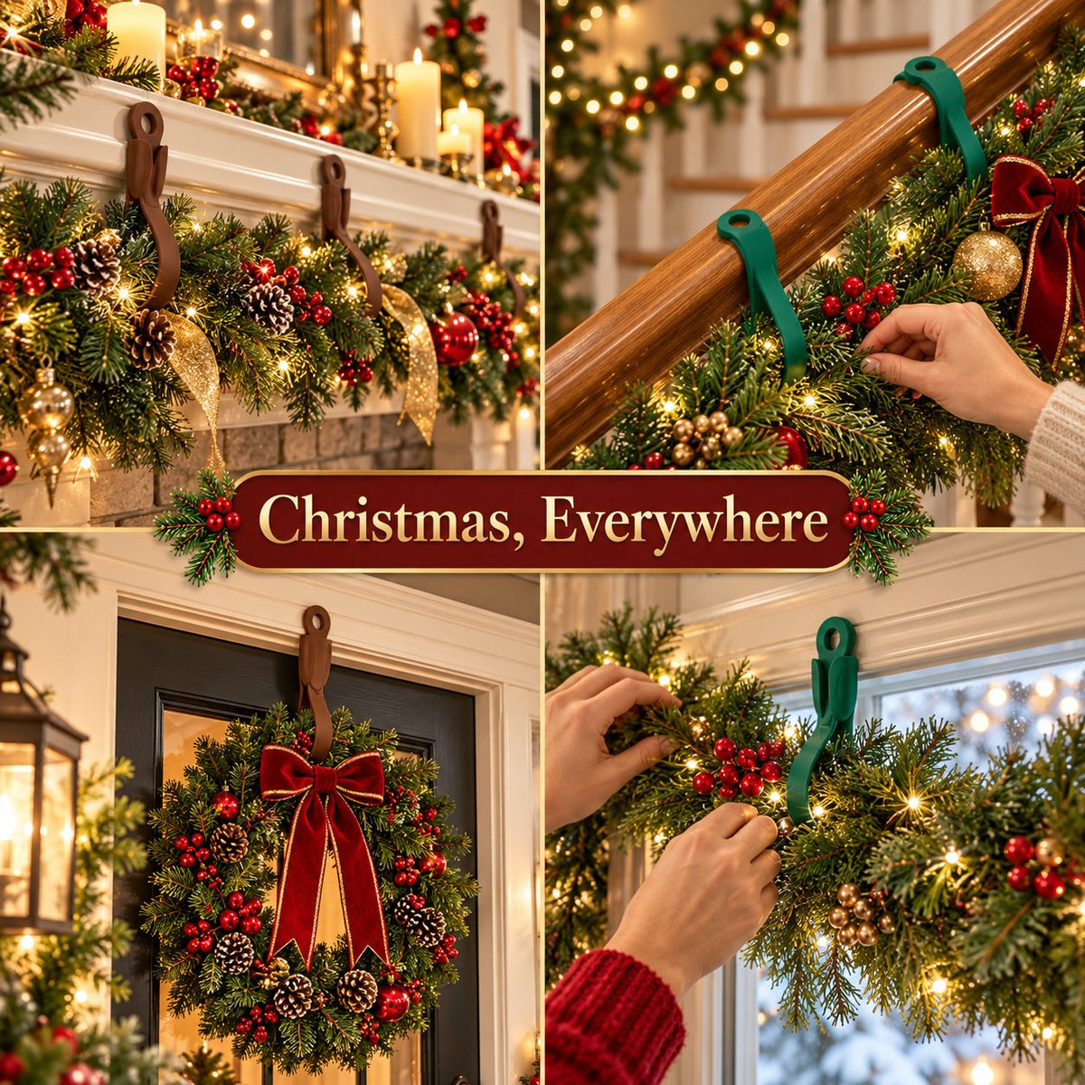 🎄 No Drill Mantel Decor Straps for Christmas Garland（8 PCS）