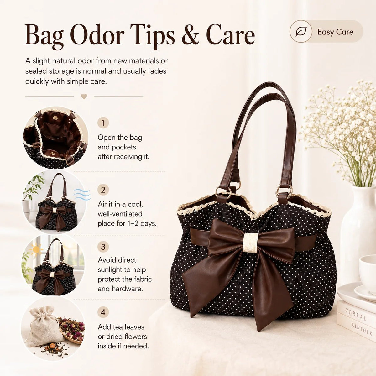 👜 Vintage Polka Dot Canvas Tote Bag for Women, Oversized Bow Shoulder Bag with Lace Trim