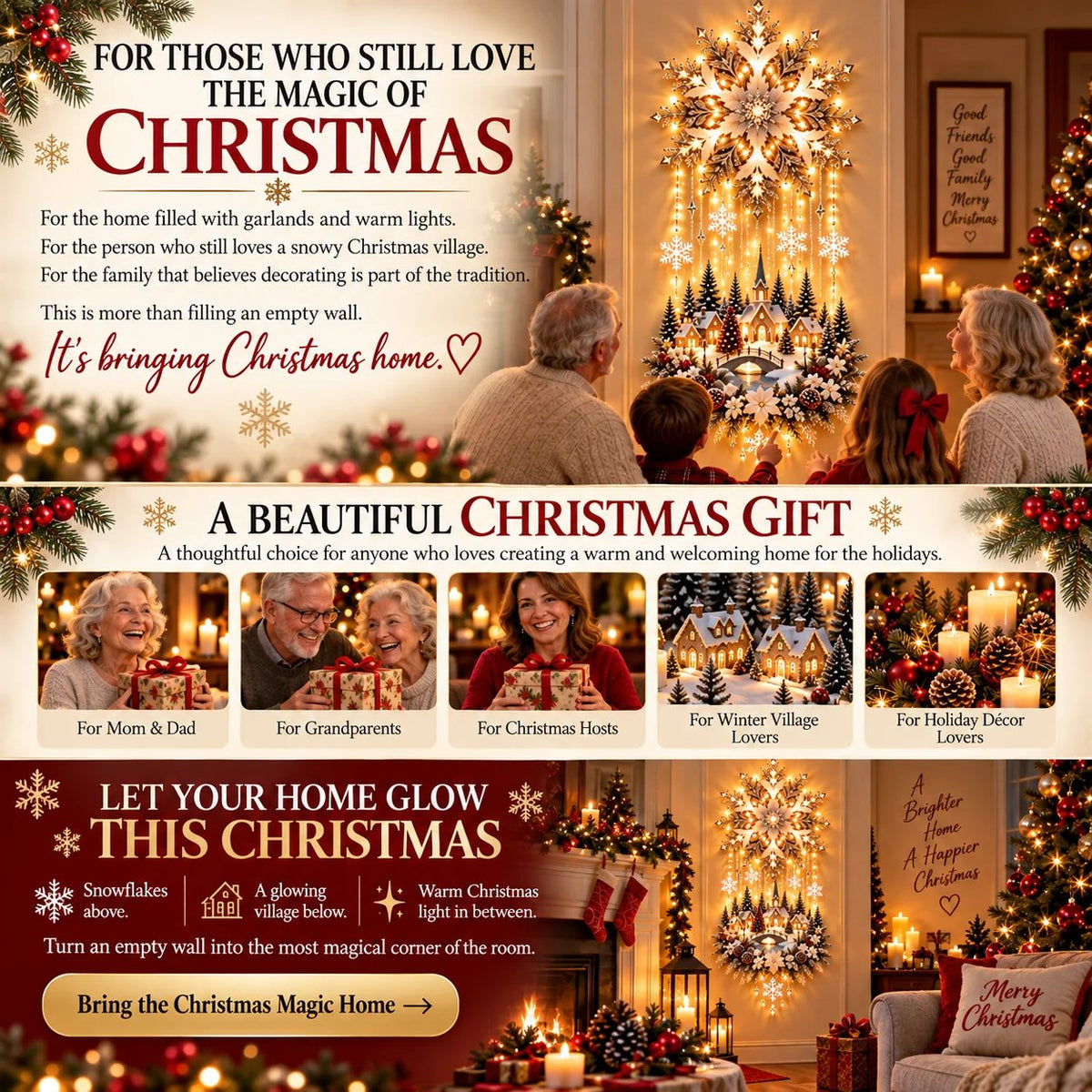Christmas Snowflake Village Lighted Wall Decor
