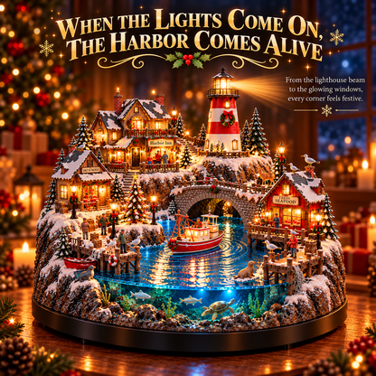 🔥 LAST DAY 50% OFF 🔥 Harborlight Christmas™ — Lighted Coastal Village with Lighthouse, Fishing Boat & Underwater Scene ✨
