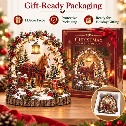 🐴🎄 Christmas Horse Lantern Scene – Cozy Winter Farmhouse Table Decor