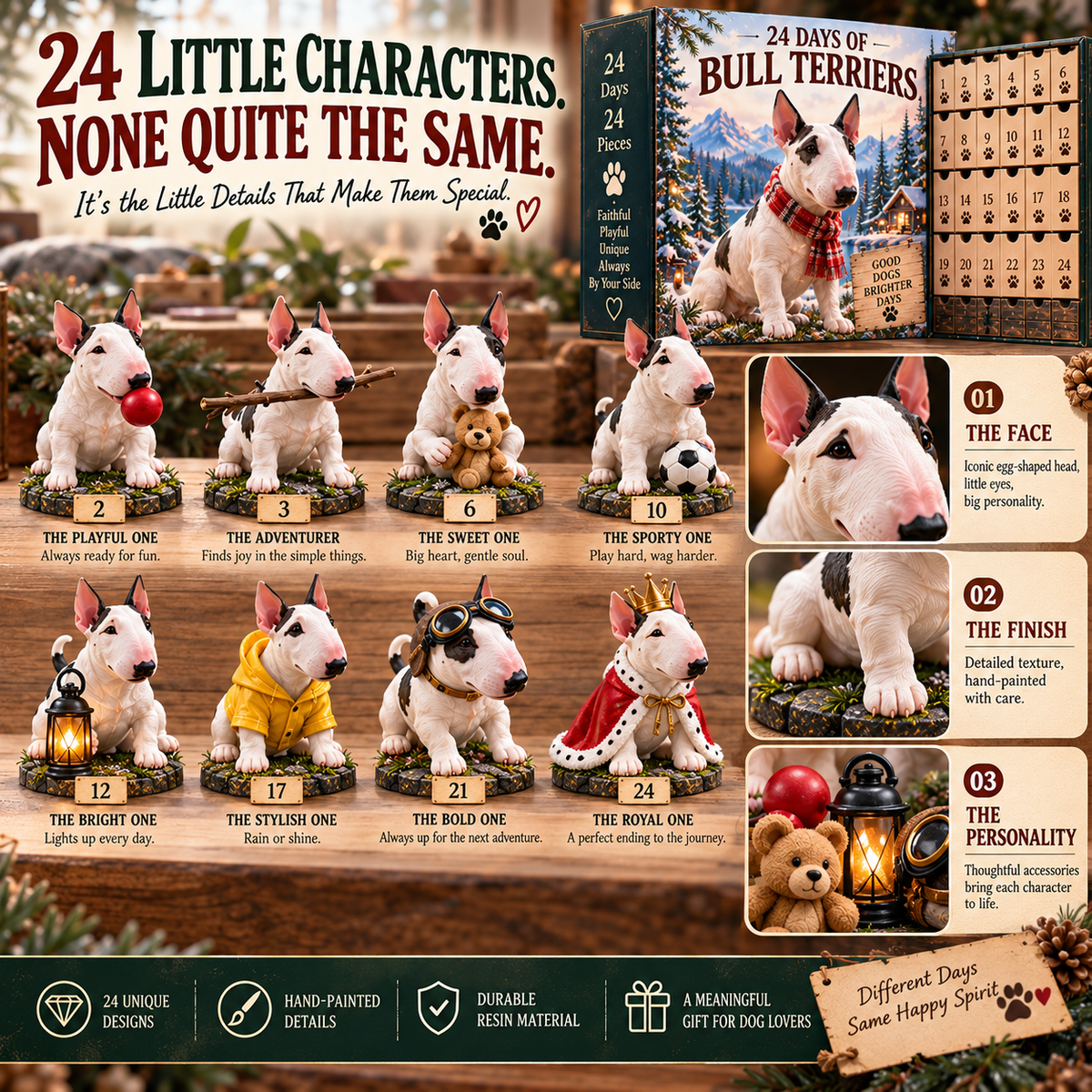 🐾 24 Days of Bull Terriers – Christmas Advent Calendar | 24 Unique Dog Collectible Figurines