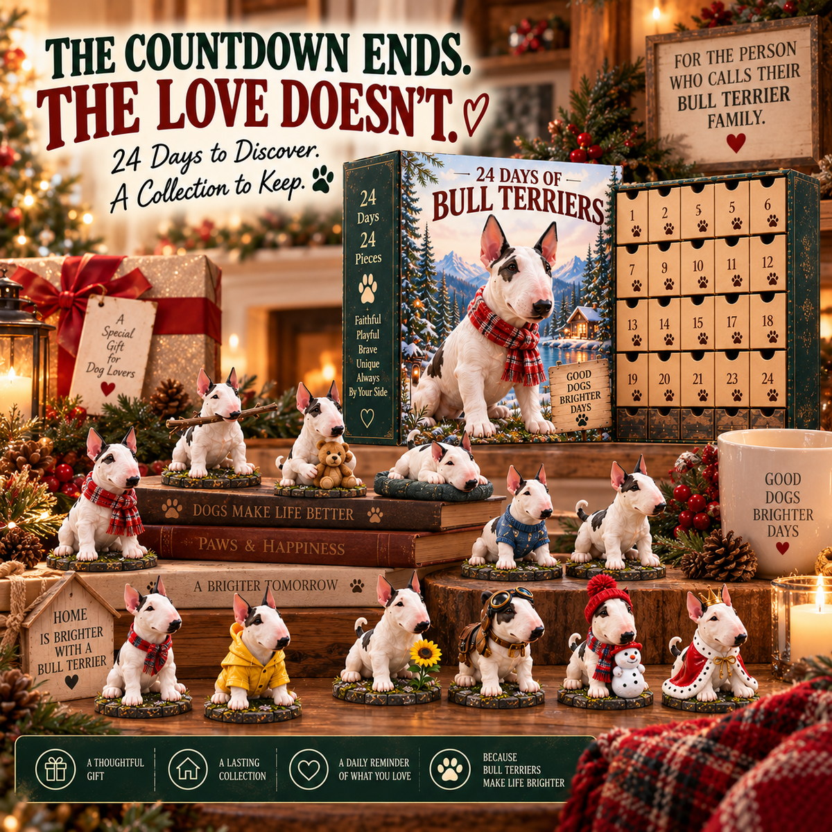 🐾 24 Days of Bull Terriers – Christmas Advent Calendar | 24 Unique Dog Collectible Figurines