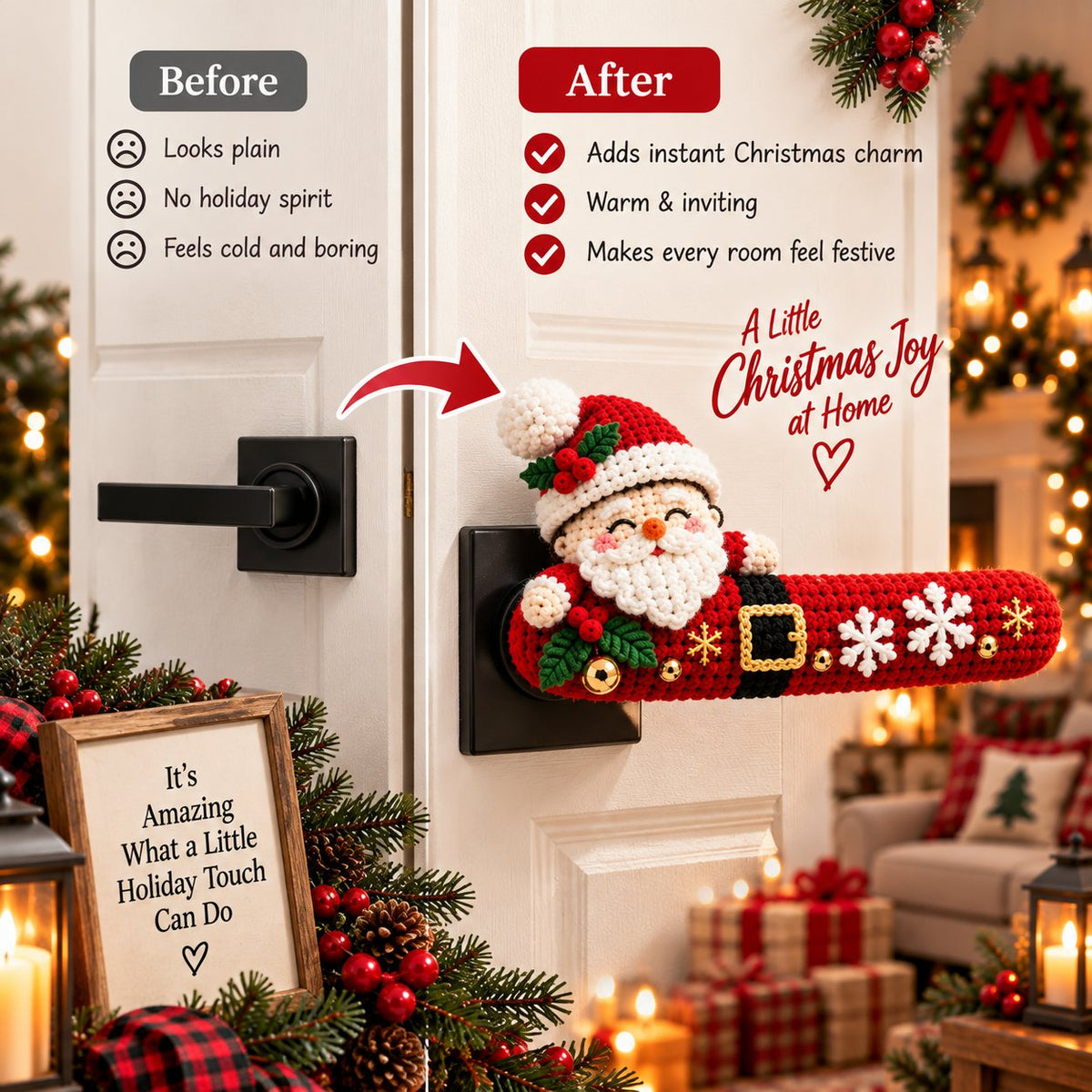 🎄 LAST DAY 50% OFF — Christmas Crochet Door Handle Covers | 6 Festive Designs