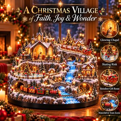 🔥 LAST DAY 49% OFF 🔥 Lighted Animated Christmas Village with Train, Reindeer Sleigh & Waterfall