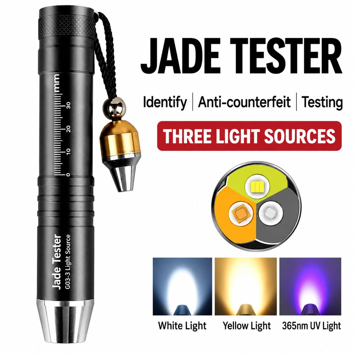 Professional 3-in-1 Gemstone Identification Flashlight