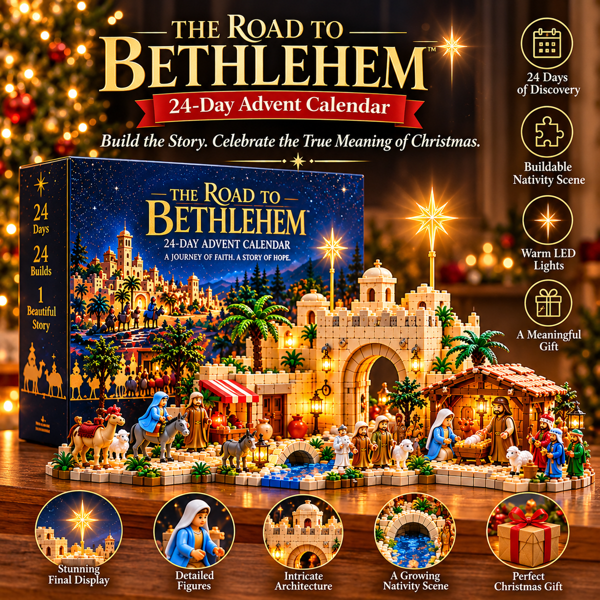 ✝️ The Road to Bethlehem™ – 24-Day Nativity Advent Calendar | Buildable Christian Christmas Story Set & Family Faith Gift 🎄