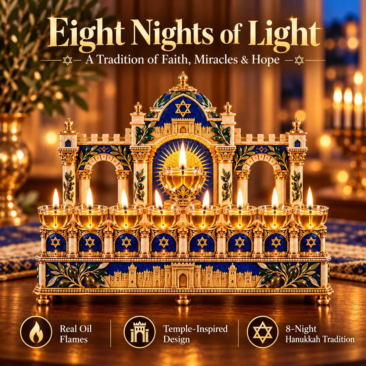 🕎 Temple-Inspired Hanukkah 8-Night Light Centerpiece