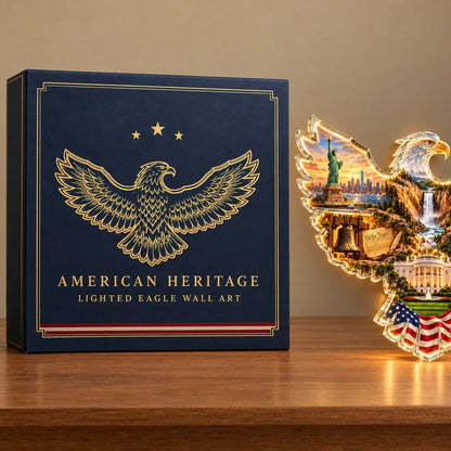🦅 American Heritage Light-Up Eagle Wall Art – 6 Iconic U.S. Landmarks 🇺🇸