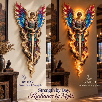 ✝️ Heavenly Radiance Lighted Angel Wall Sculpture | Gabriel or Michael