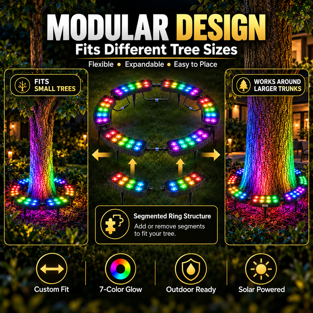 🏡🌈 Solar RGB Tree Ring Light – 7-Color Outdoor Landscape Uplighting