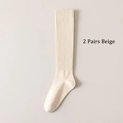 Women's 2-Pair Thick Cute Slim-Fit Solid Color Calf Boot Socks