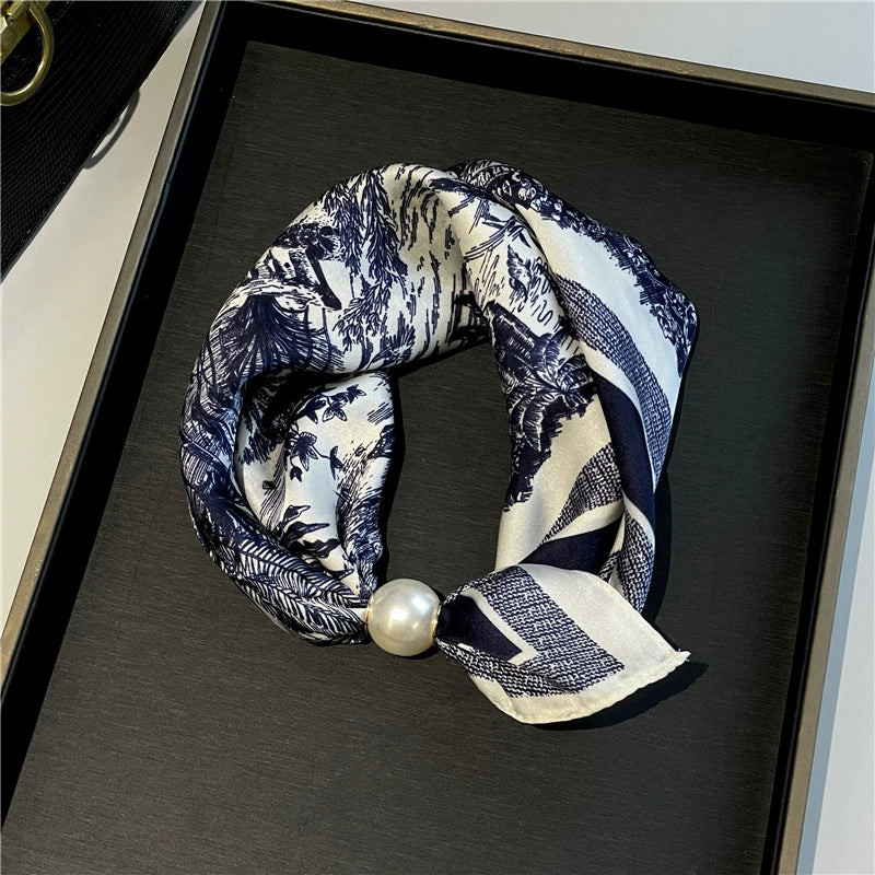 🔥HOT SALE🔥 Pearl Buckle Closure Printed Scarf