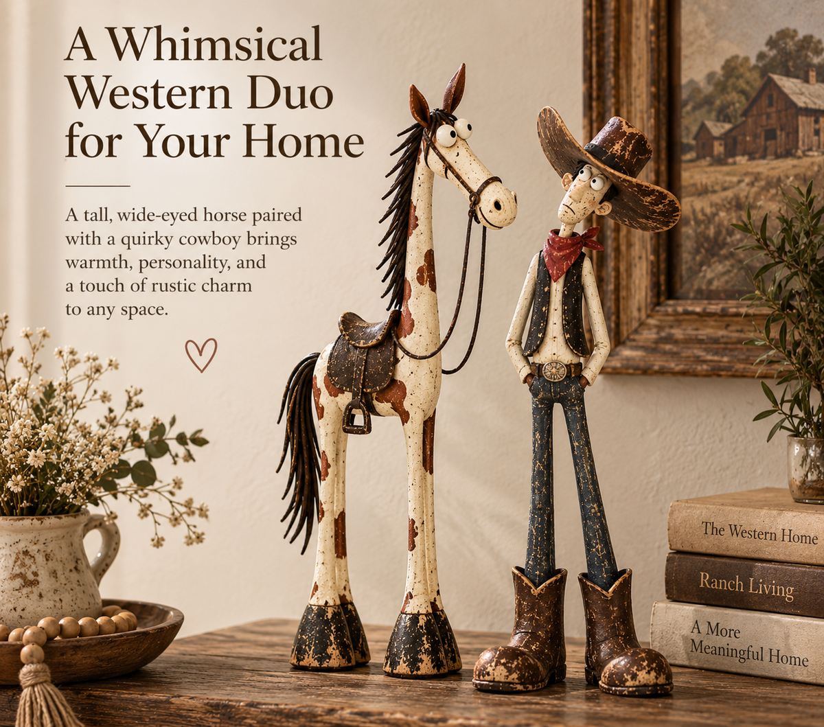 🤠🐴 Whimsical Cowboy & Horse Figurine Set – A Charming Touch of Western Humor!