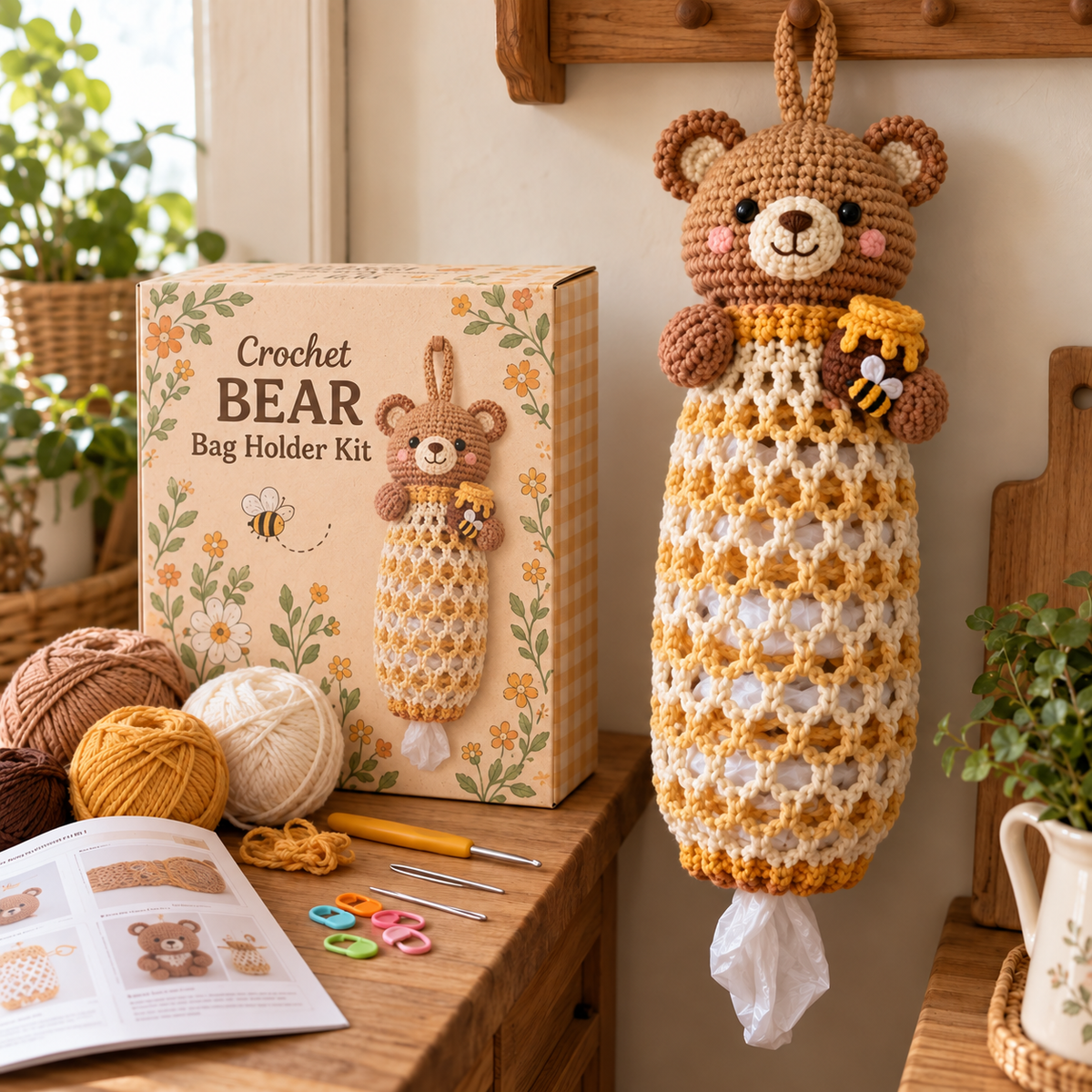 🔥LAST DAY 49% OFF – 🌼 Cottage Harvest Keepers™ — Crochet Animal Bag Holder DIY Kit | 8 Adorable Designs