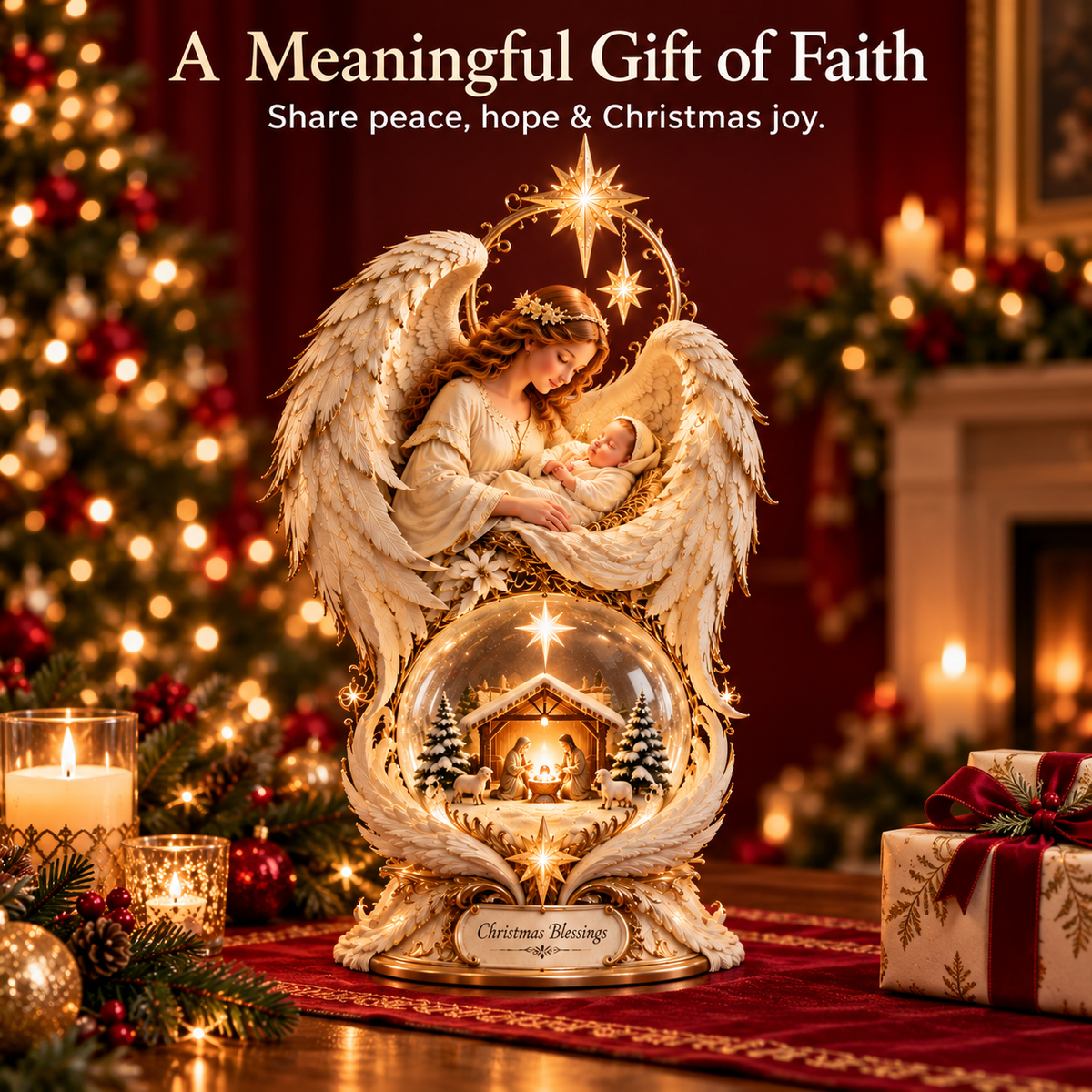✨ Christmas Blessings Light-Up Angel & Nativity Christmas Centerpiece