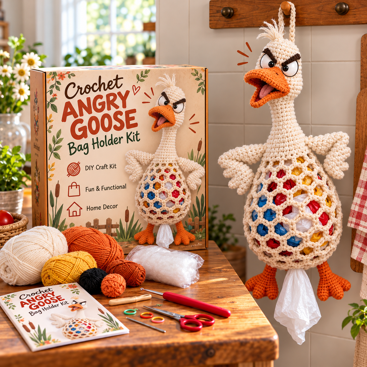 🔥LAST DAY 49% OFF – 🌼 Cottage Harvest Keepers™ — Crochet Animal Bag Holder DIY Kit | 8 Adorable Designs