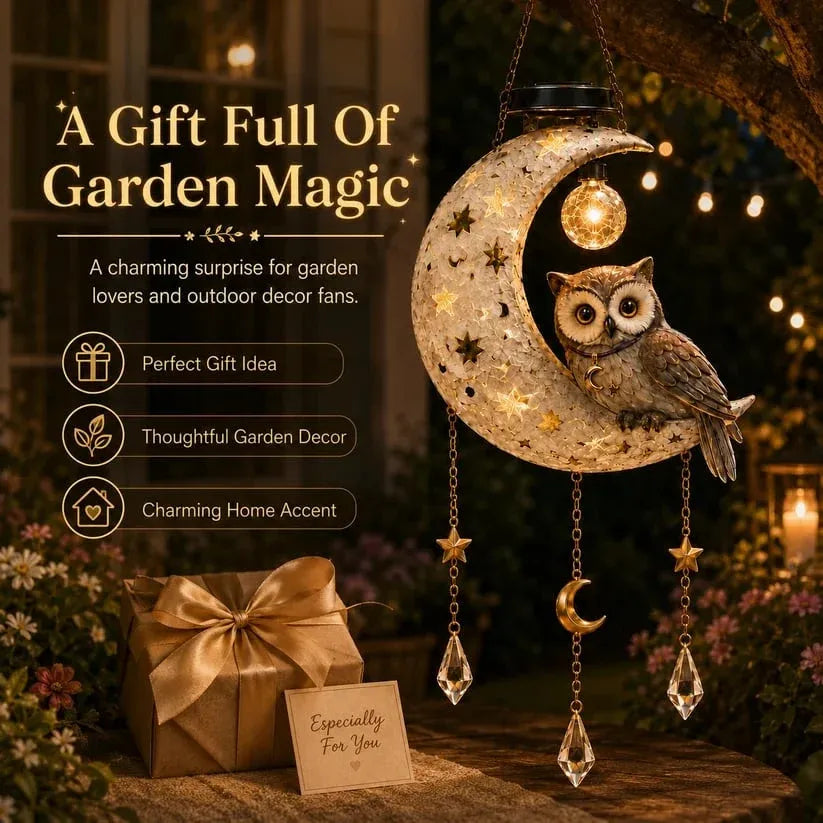 ✨🦉 Magical Moon Owl Solar Hanging Light
