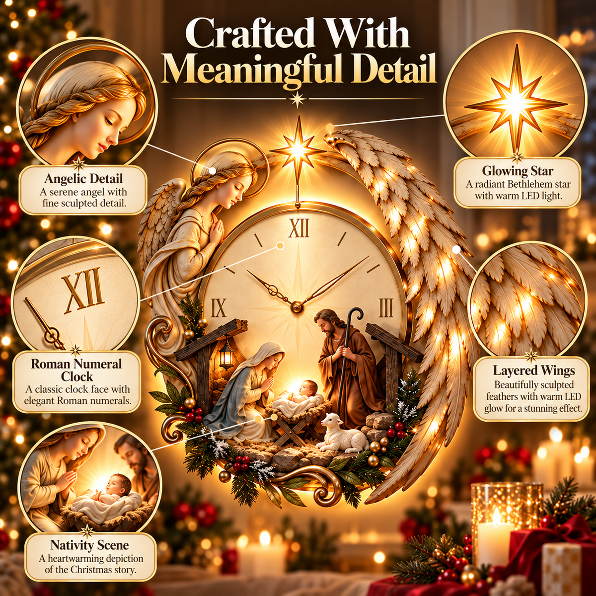 ✨ Bethlehem Story Glow Clock™ | Lighted Angel Nativity Christmas Wall Décor