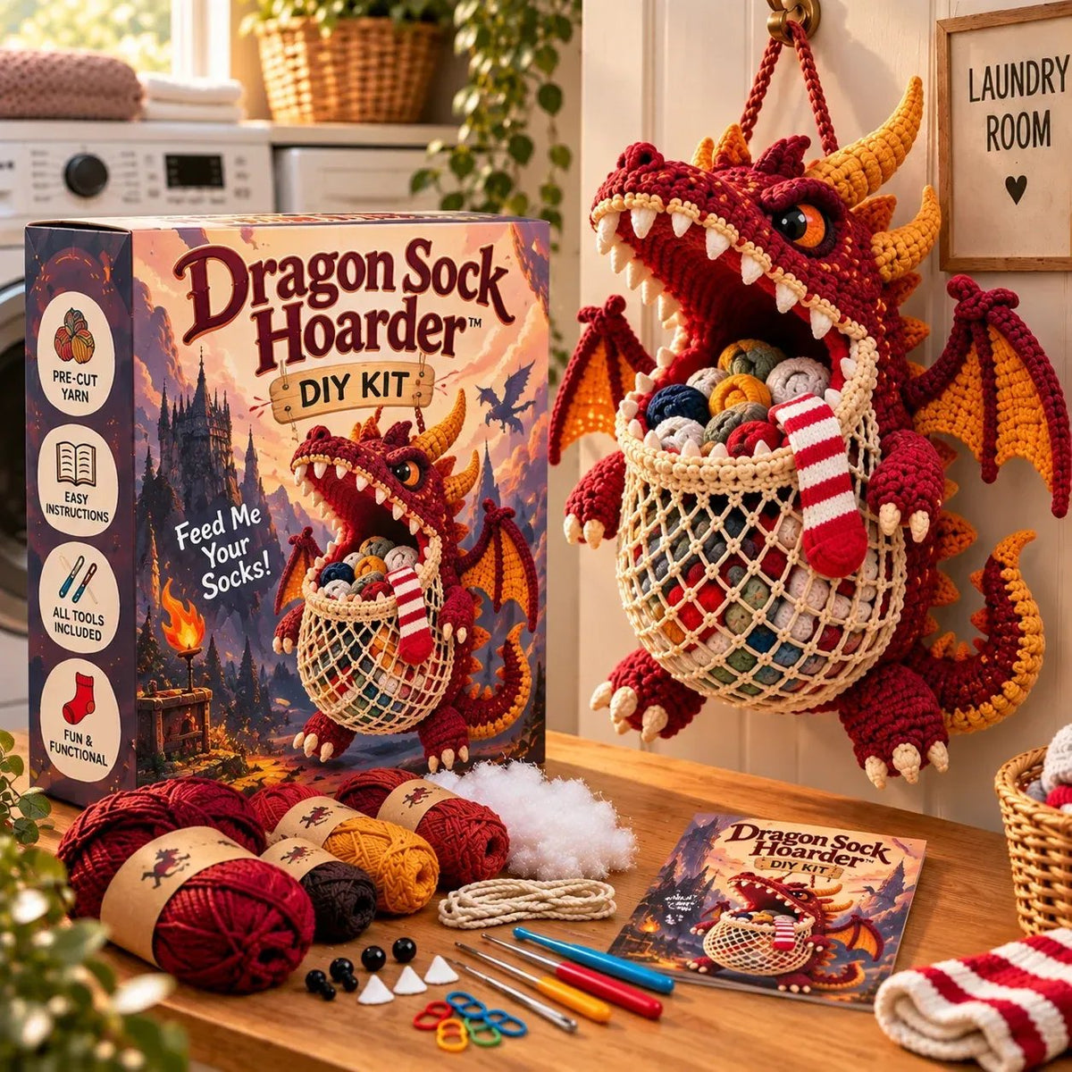 🧶🧦 DIY Crochet Sock-Eating Animal Kit – Funny Hanging Sock Holder & Handmade Gift