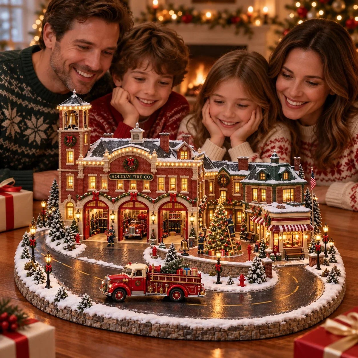 💥🏆Christmas Fire Rescue Village 🚒🎄 – Lighted Holiday Scene Featuring Festive Firefighters 🚒✨