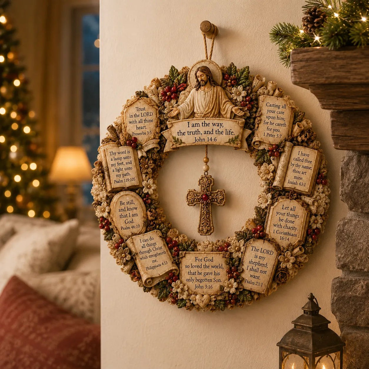 Christian Scripture Wreath Collection – Wood Faith-Inspired Décor（🔥Buy 2 Free Shipping）