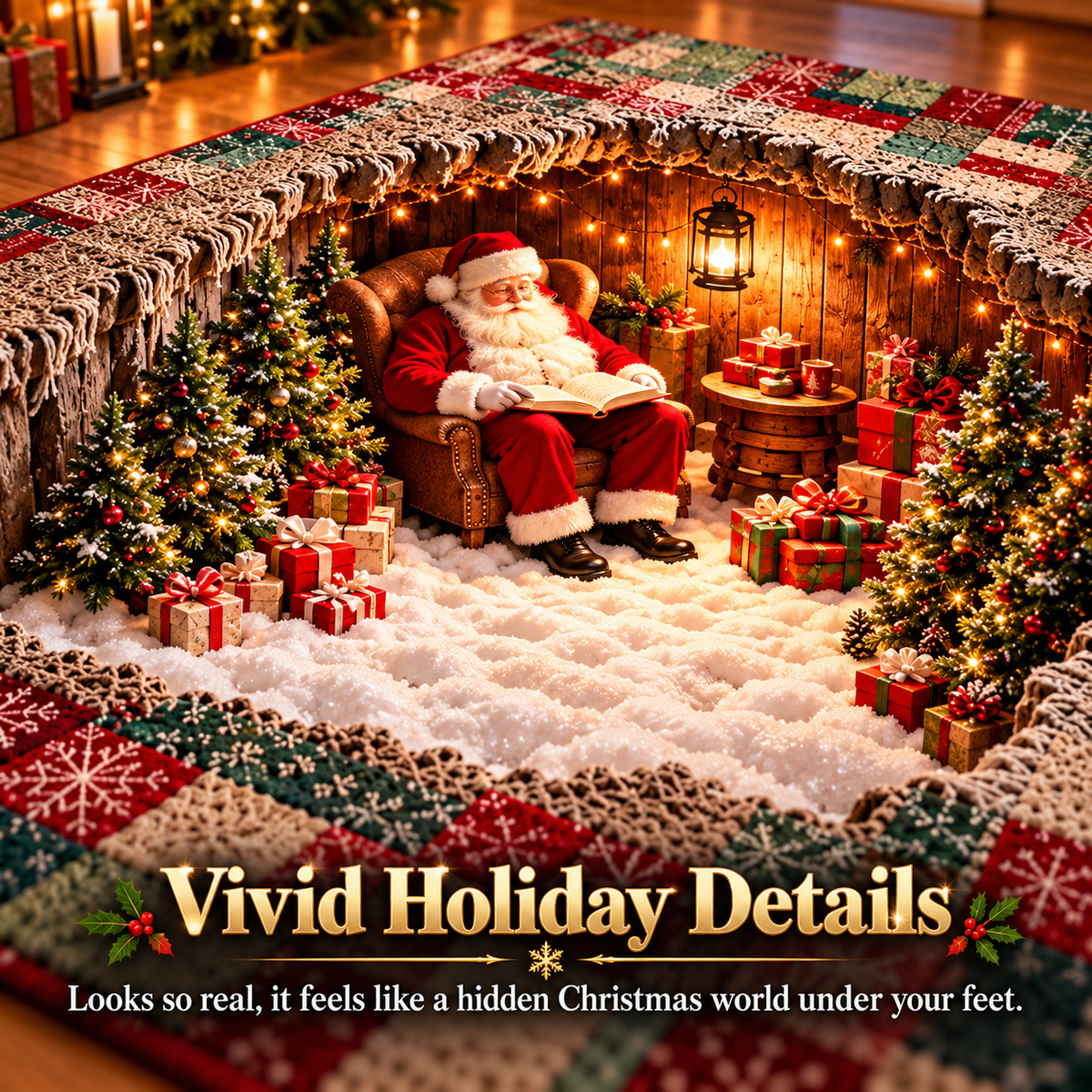 🎅3D Optical Illusion Christmas Village Rug – Hidden Santa Winter Wonderland ✨
