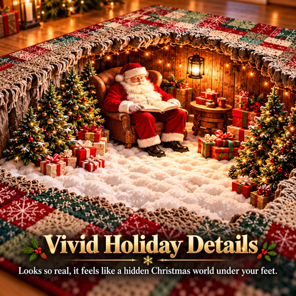 🎅3D Optical Illusion Christmas Village Rug – Hidden Santa Winter Wonderland ✨