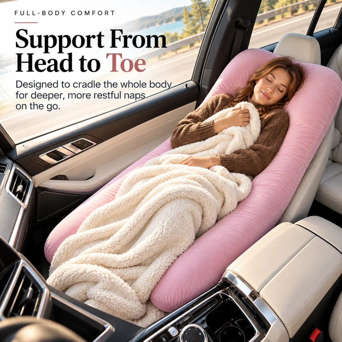 🚗 CozyDrive™ Full-Body Car Seat Pillow – Ultimate Travel Comfort 💗
