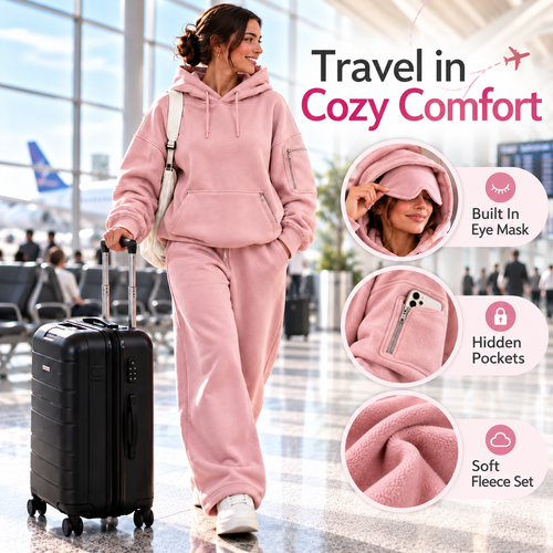 ✈️ Cozy Travel Sleep Hoodie ✨ Built-In Sleep Mask & Hidden Pockets