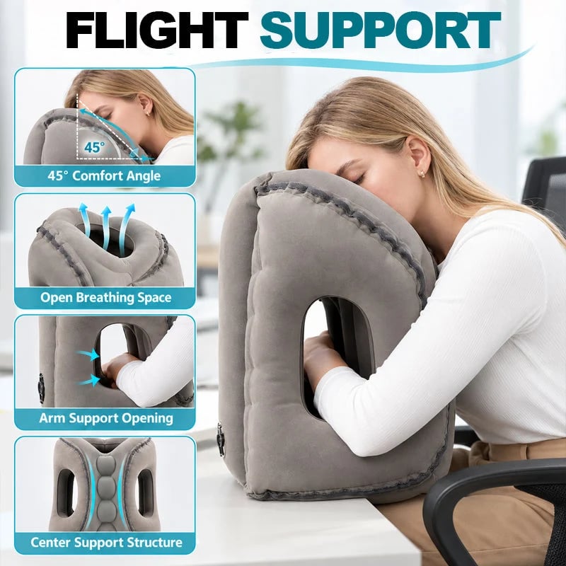 ✈️💤 Portable Inflatable Airplane Sleep Pillow — Forward & Side Rest Support