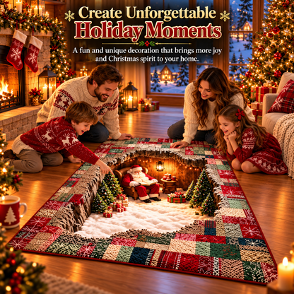 🎅3D Optical Illusion Christmas Village Rug – Hidden Santa Winter Wonderland ✨